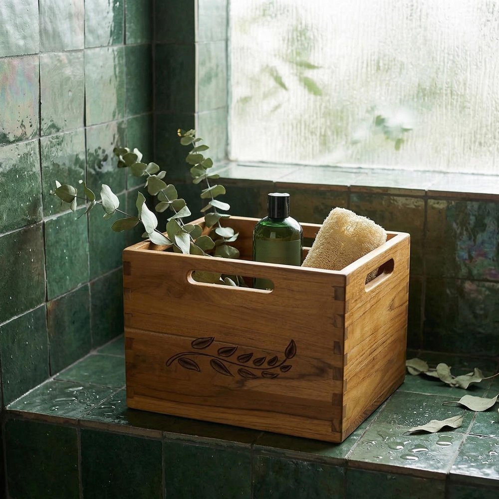 11" Brown Solid Wood Bathroom Storage Furniture Set