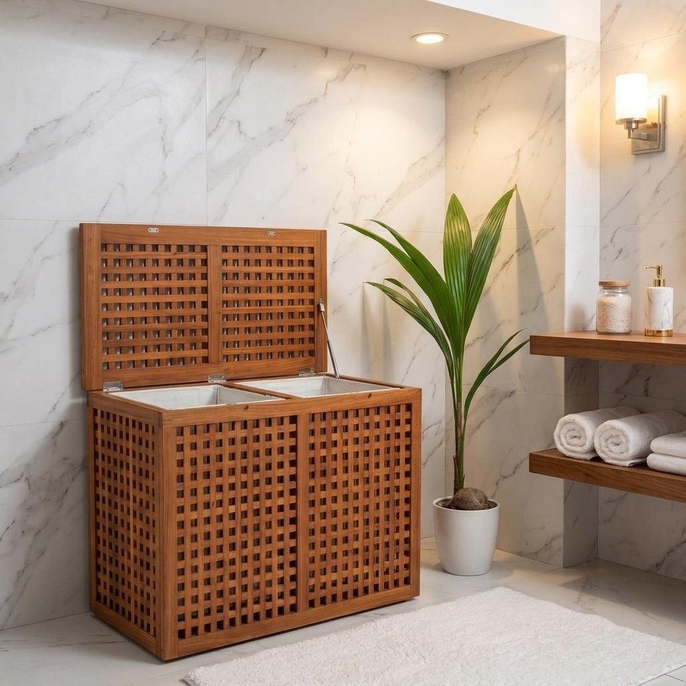 18" Brown Solid Wood Bathroom Storage Furniture Set