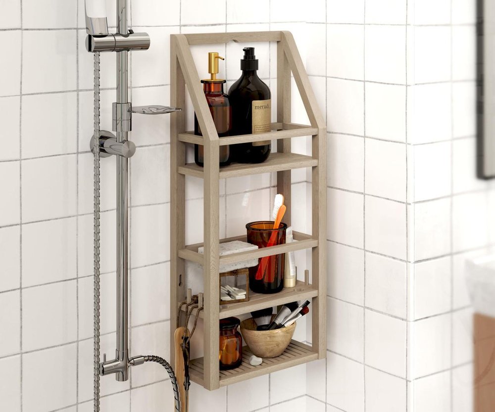 5" Brown Solid Wood Bathroom Storage Furniture Set