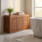 14" Brown Solid Wood Bathroom Storage Furniture Set
