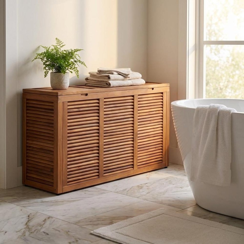 14" Brown Solid Wood Bathroom Storage Furniture Set
