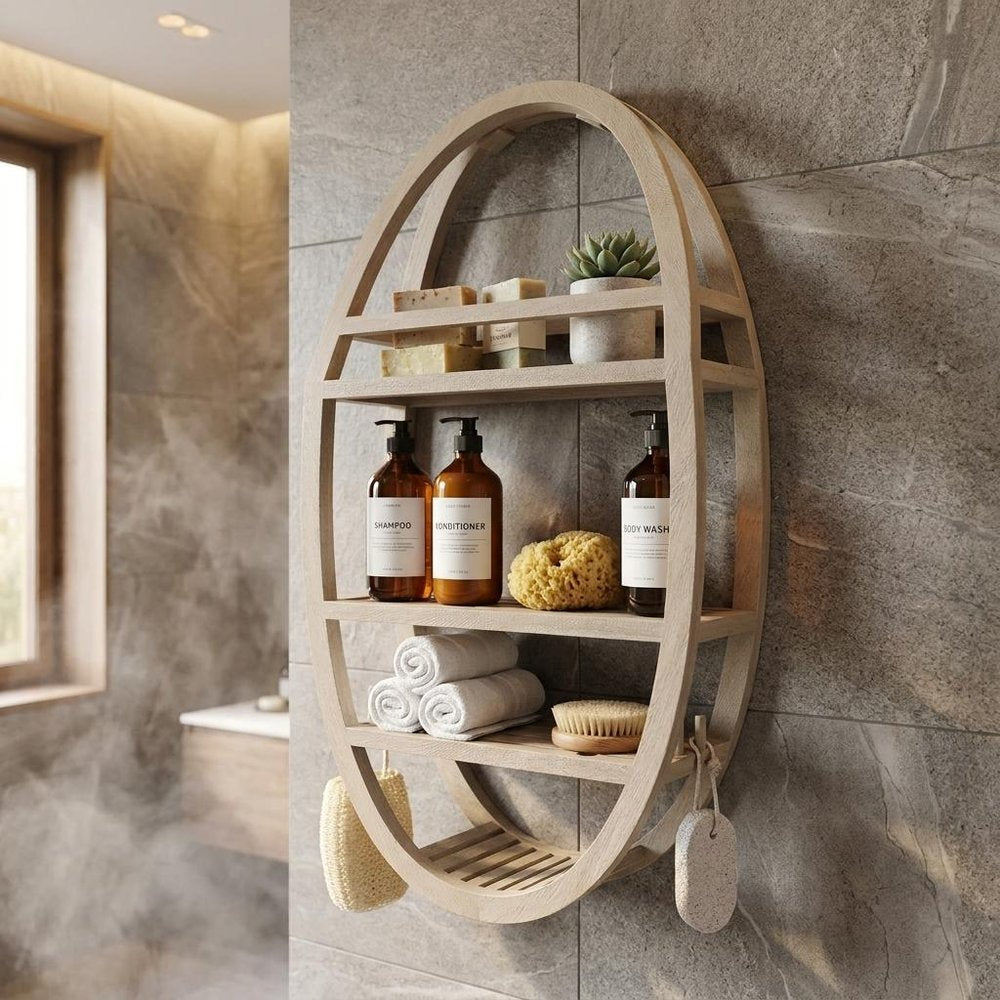 13" Gray Solid Wood Wall Mounted Shower Caddy