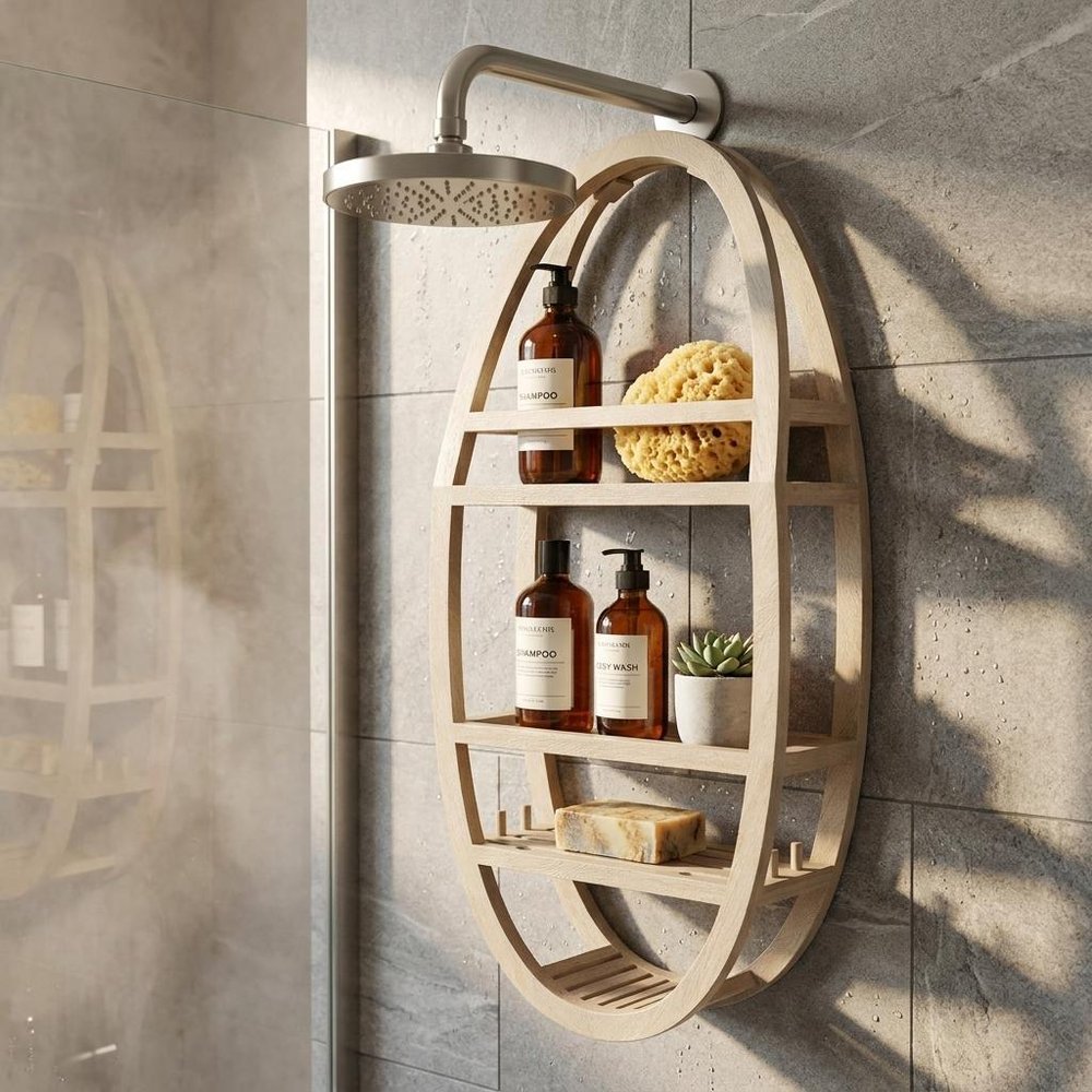 13" Gray Solid Wood Wall Mounted Shower Caddy