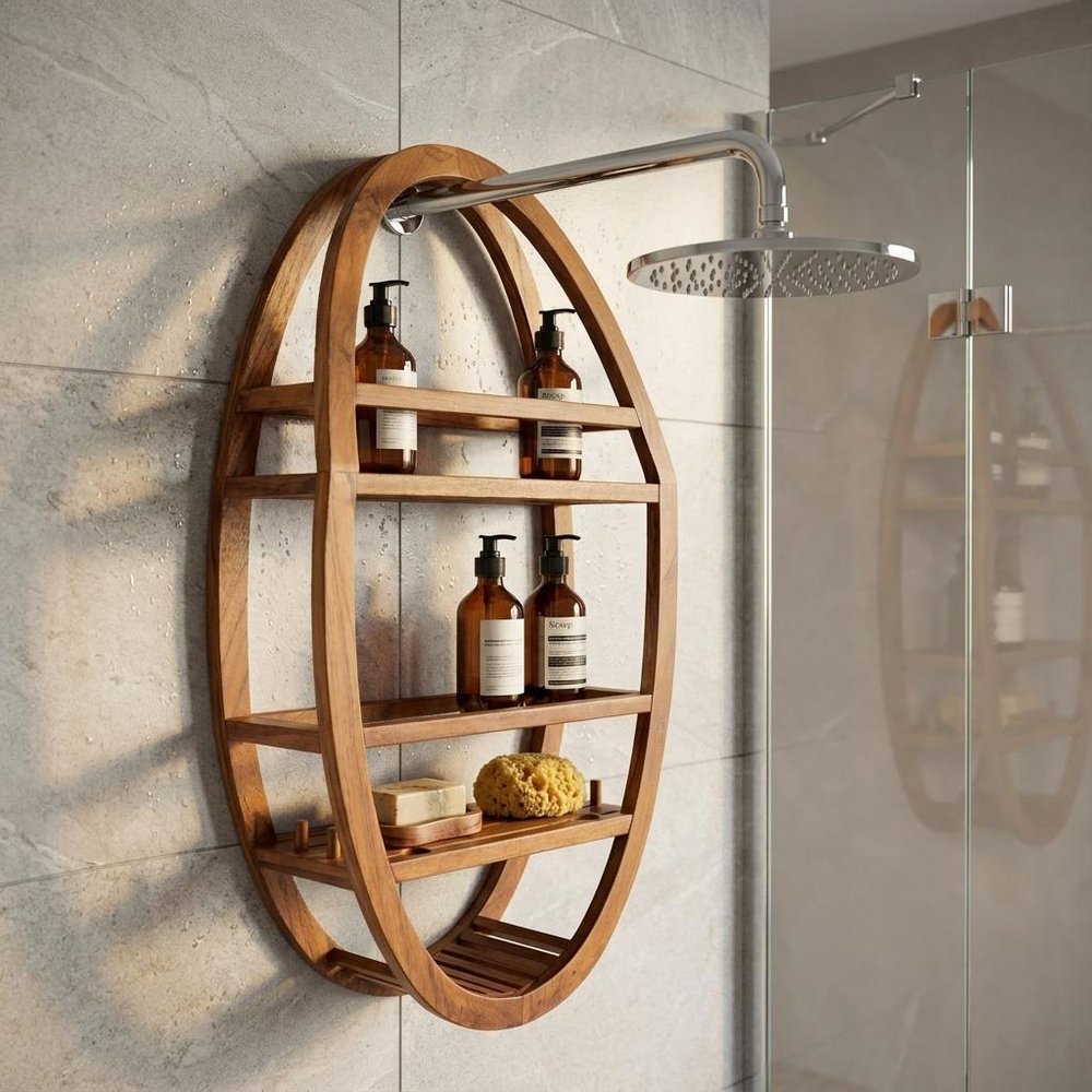 13" Gray Solid Wood Wall Mounted Shower Caddy