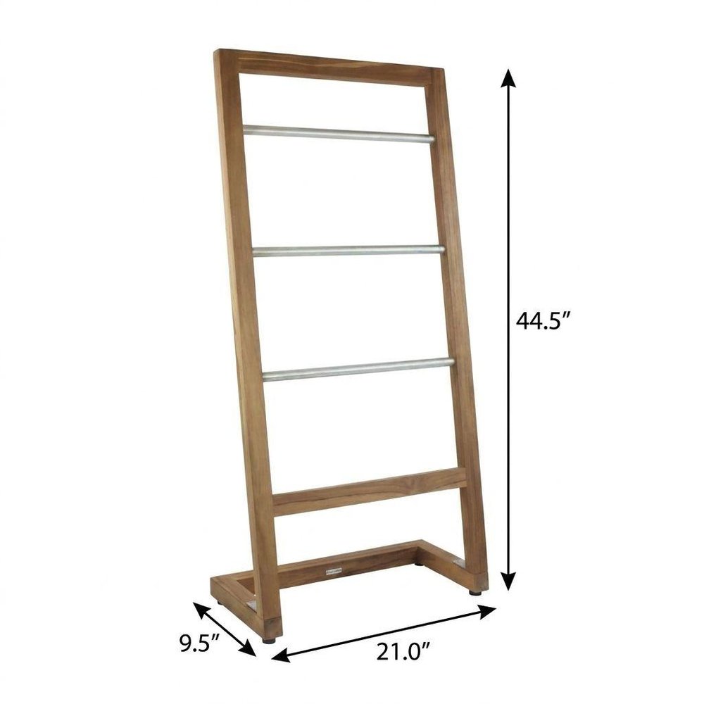 45" Brown And Silver Stainless Steel And Teak Towel Stand