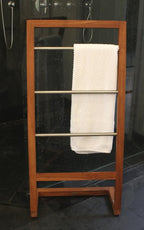 45" Brown And Silver Stainless Steel And Teak Towel Stand