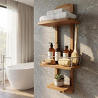 5" Brown Solid Wood Bathroom Storage Furniture Set