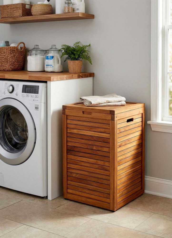 18" Brown Solid Wood Bathroom Storage Furniture Set
