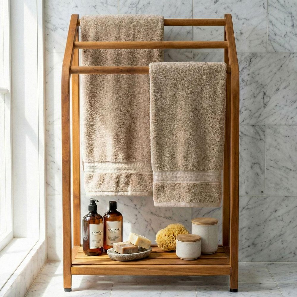 11" Brown Solid Wood Bathroom Storage Furniture Set