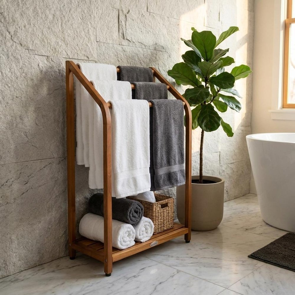 11" Brown Solid Wood Bathroom Storage Furniture Set