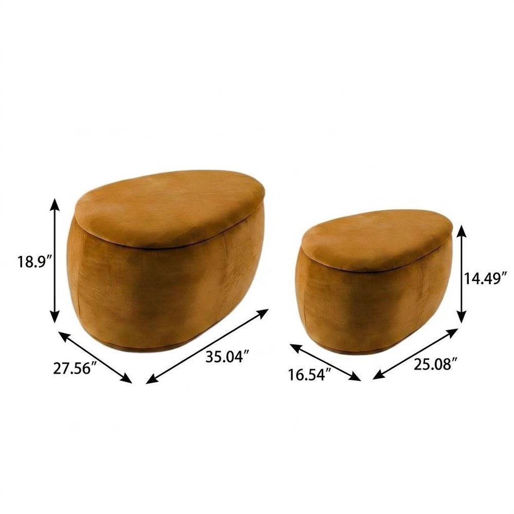 34" Set of Two Gold Chenille Oval Ottoman With Storage