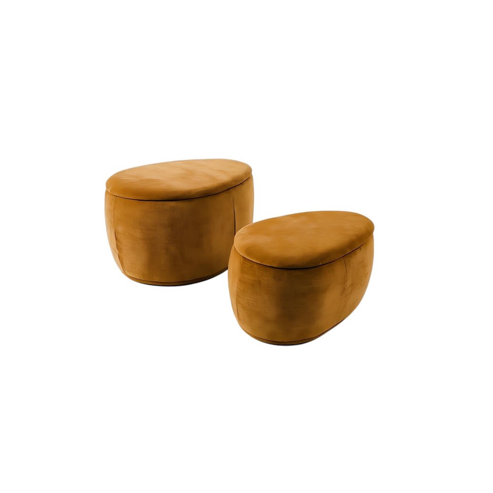 34" Set of Two Gold Chenille Oval Ottoman With Storage