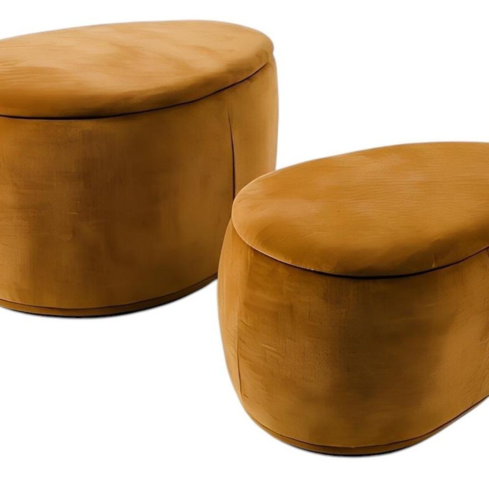 34" Set of Two Gold Chenille Oval Ottoman With Storage