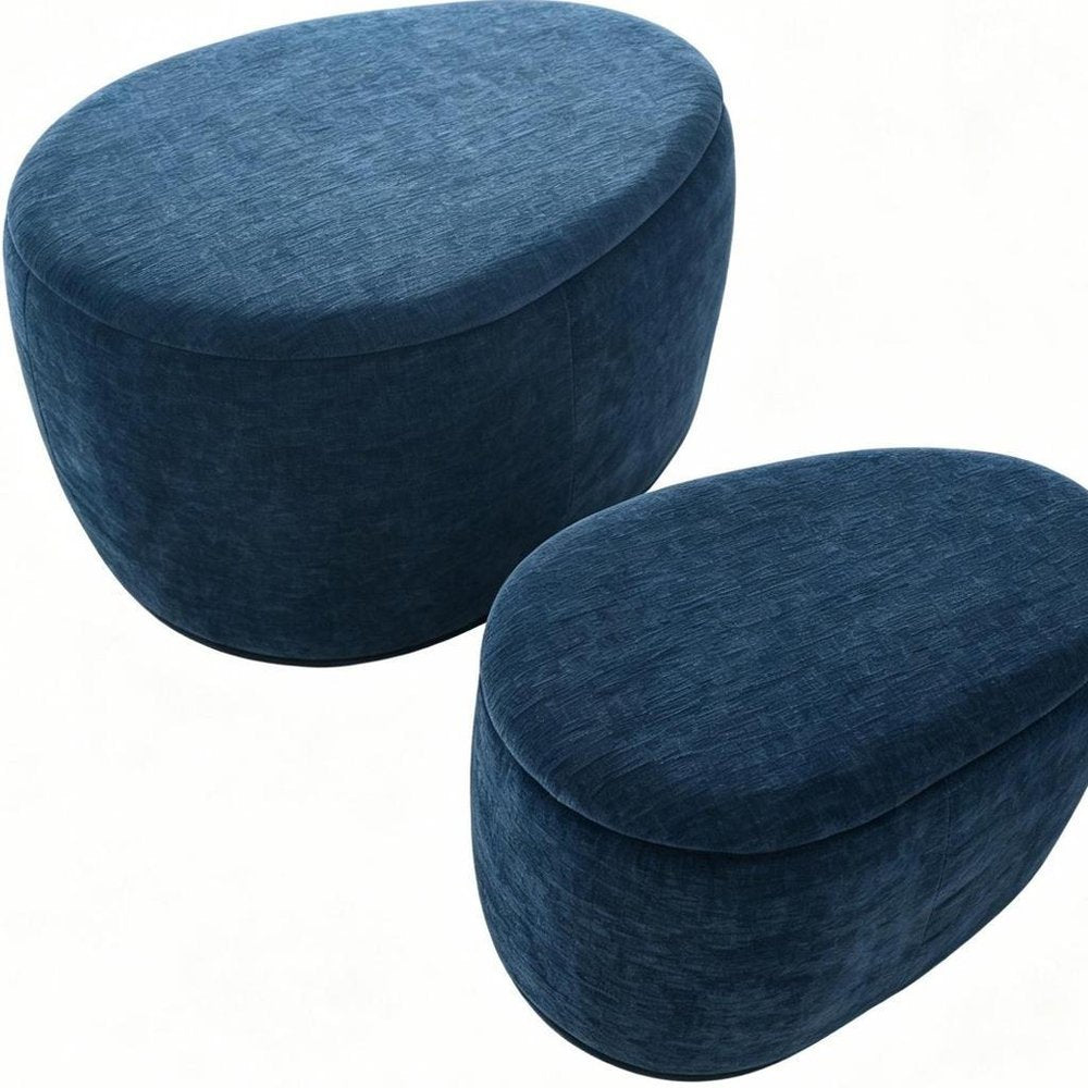 34" Set of Two Gold Chenille Oval Ottoman With Storage