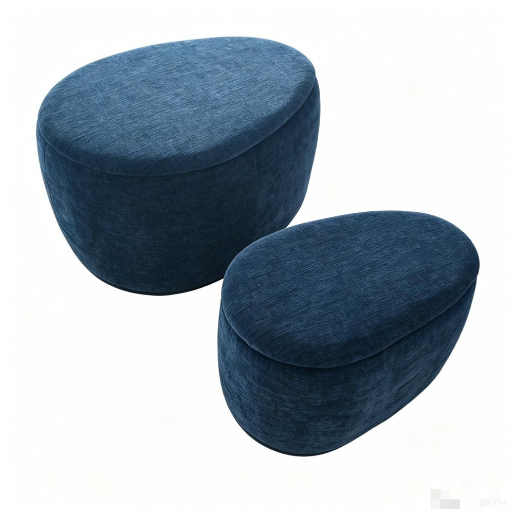 34" Set of Two Gold Chenille Oval Ottoman With Storage