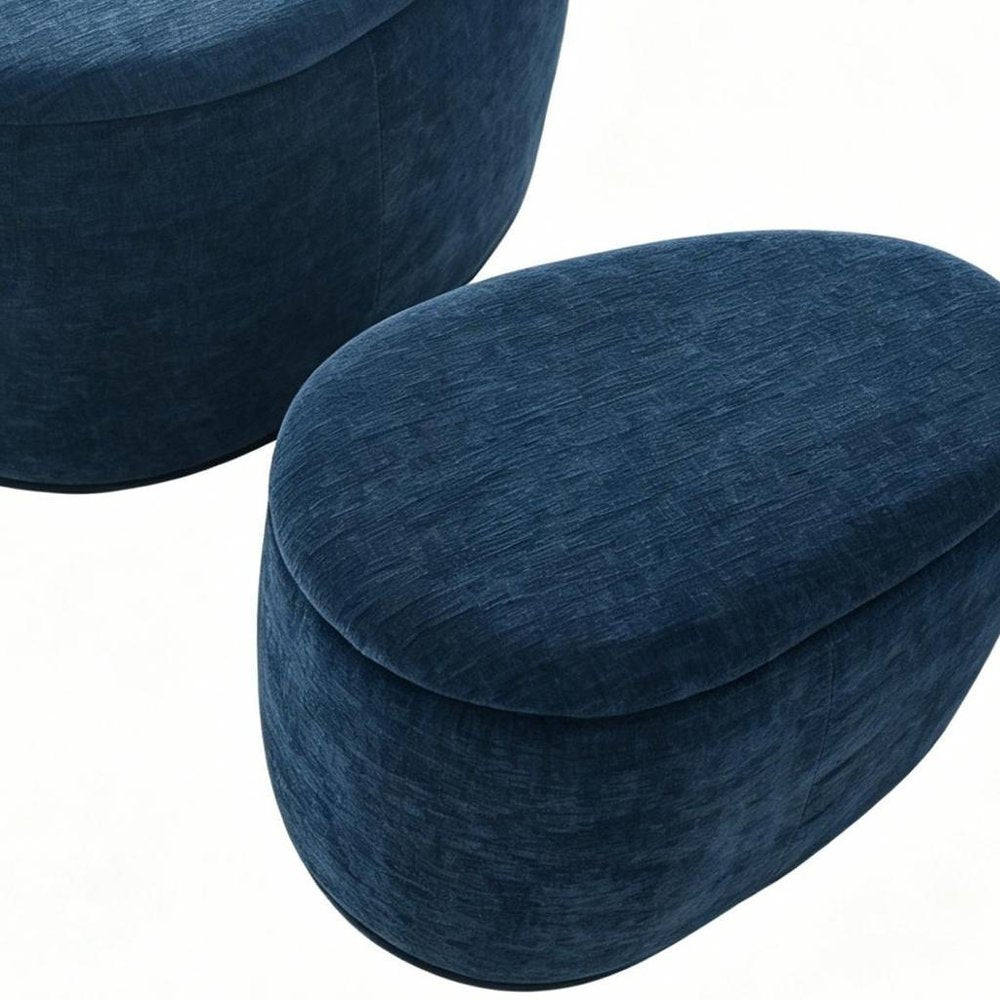 34" Set of Two Gold Chenille Oval Ottoman With Storage
