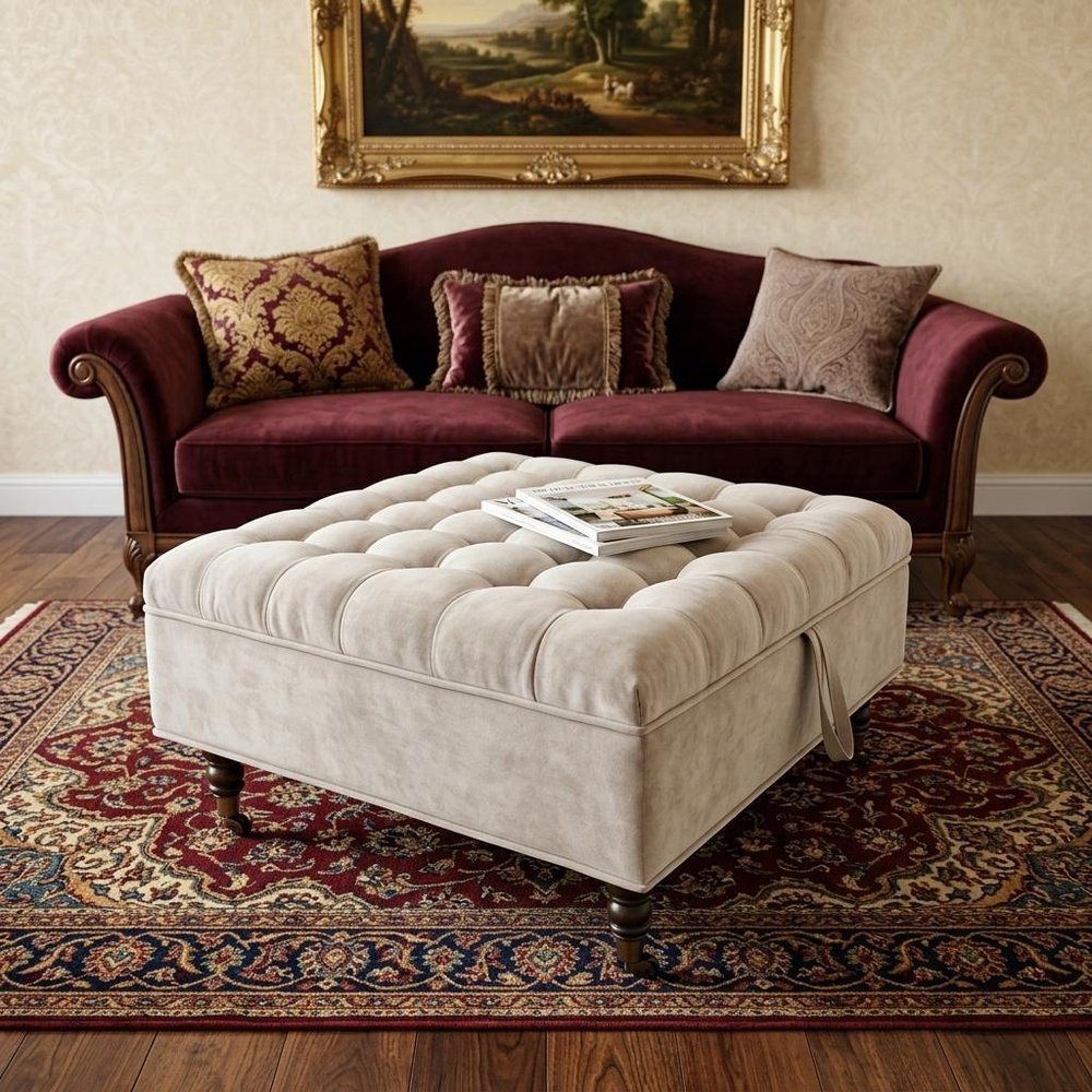 34" Gray And Black Rolling Chenille Tufted Ottoman With Storage
