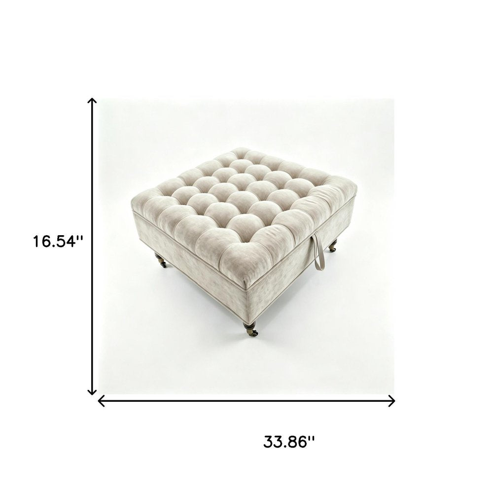 34" Gray And Black Rolling Chenille Tufted Ottoman With Storage