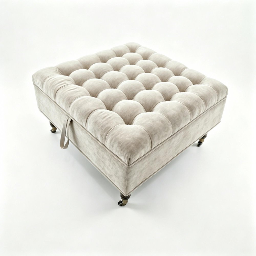 34" Gray And Black Rolling Chenille Tufted Ottoman With Storage