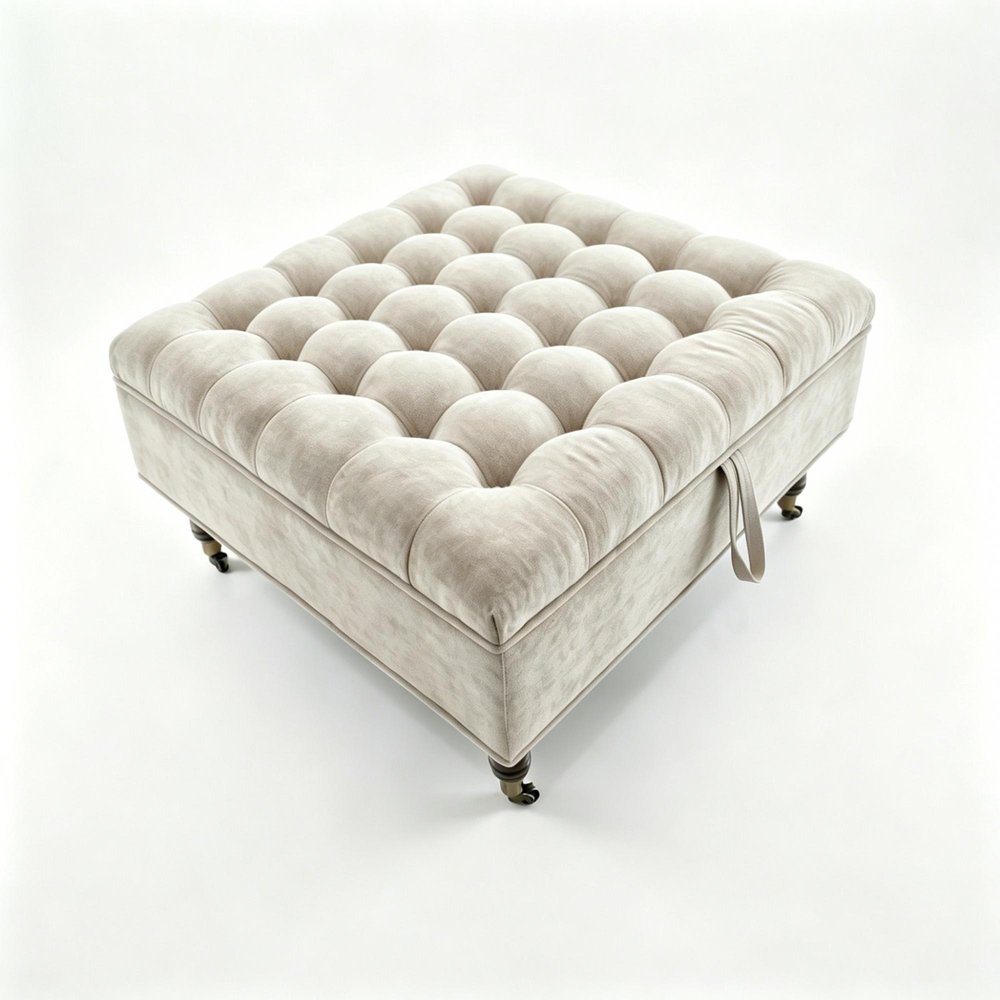 34" Gray And Black Rolling Chenille Tufted Ottoman With Storage