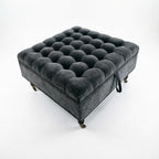 34" Gray And Black Rolling Chenille Tufted Ottoman With Storage