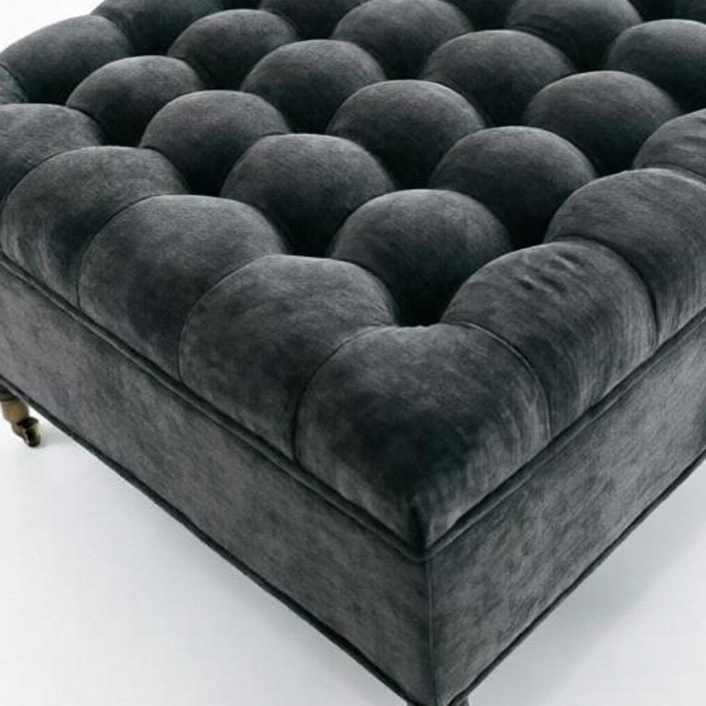 34" Gray And Black Rolling Chenille Tufted Ottoman With Storage