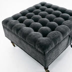 34" Gray And Black Rolling Chenille Tufted Ottoman With Storage
