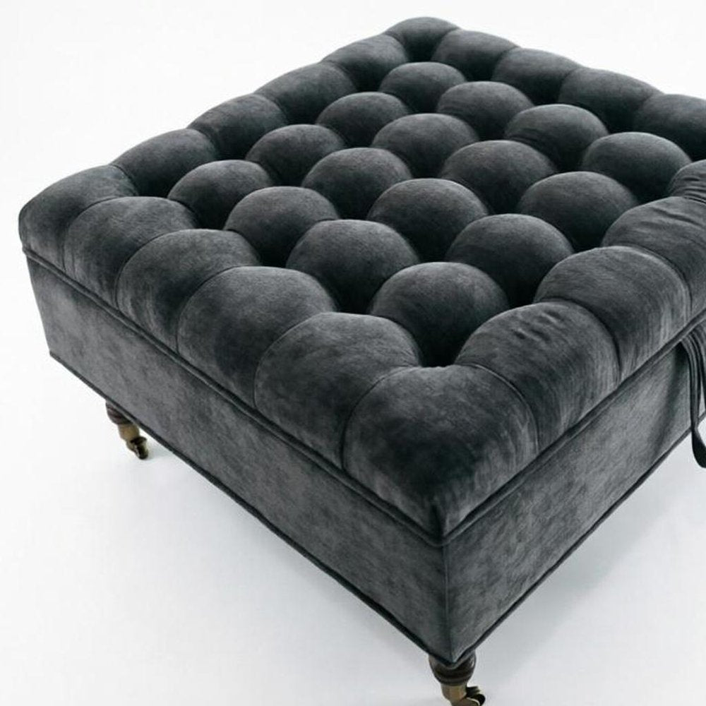 34" Gray And Black Rolling Chenille Tufted Ottoman With Storage