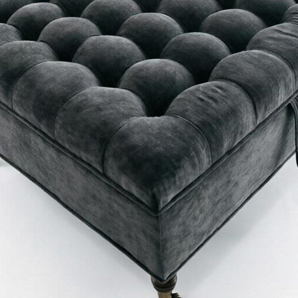34" Gray And Black Rolling Chenille Tufted Ottoman With Storage