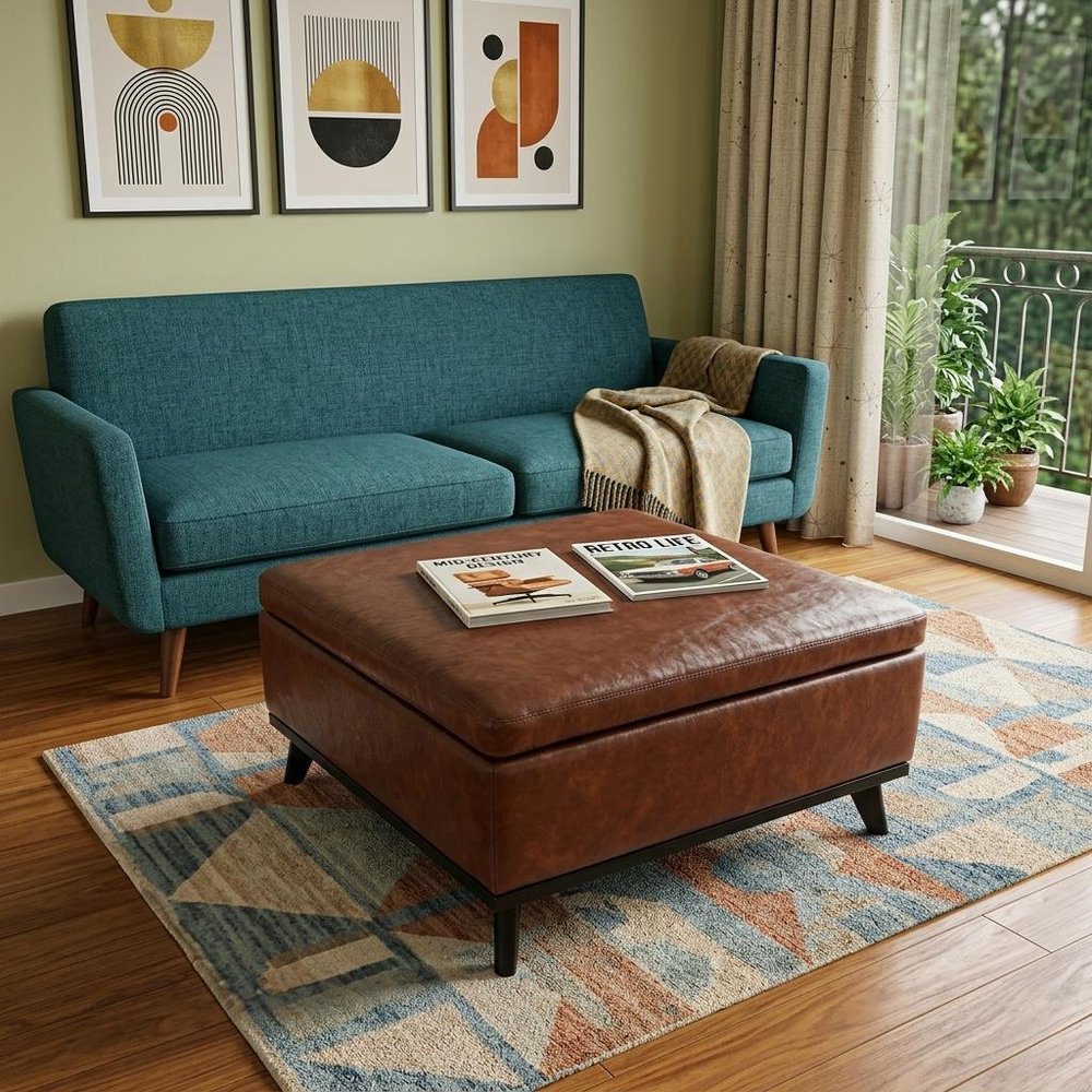 37" Brown And Black Faux Leather Ottoman With Storage