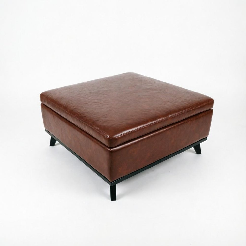 37" Brown And Black Faux Leather Ottoman With Storage