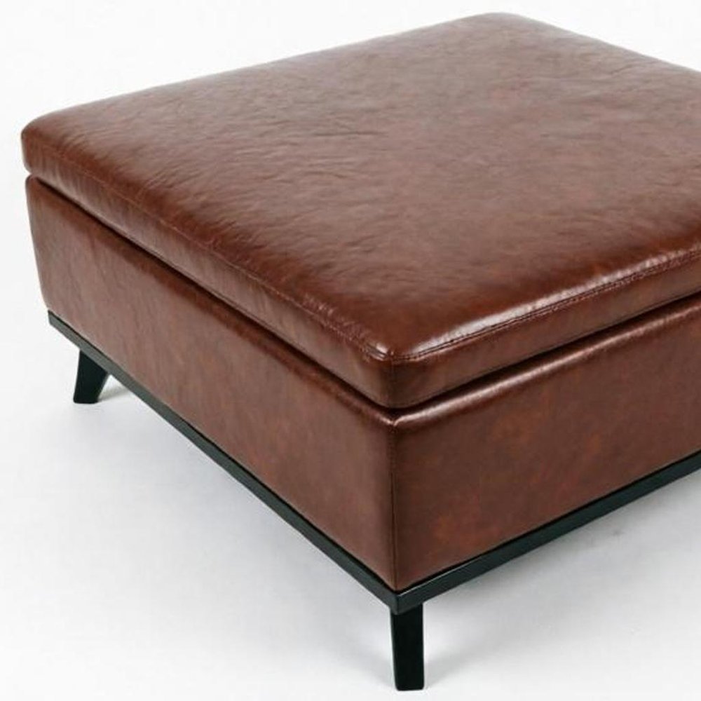 37" Brown And Black Faux Leather Ottoman With Storage