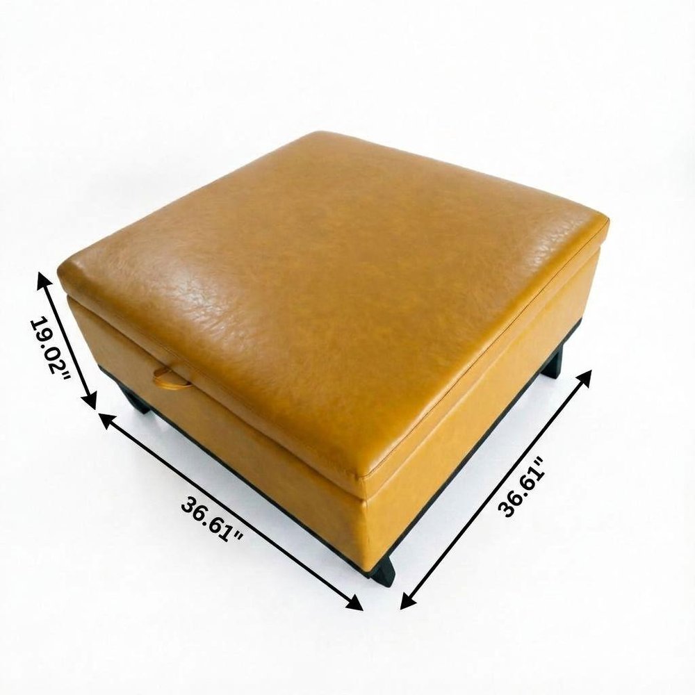 37" Brown And Black Faux Leather Ottoman With Storage