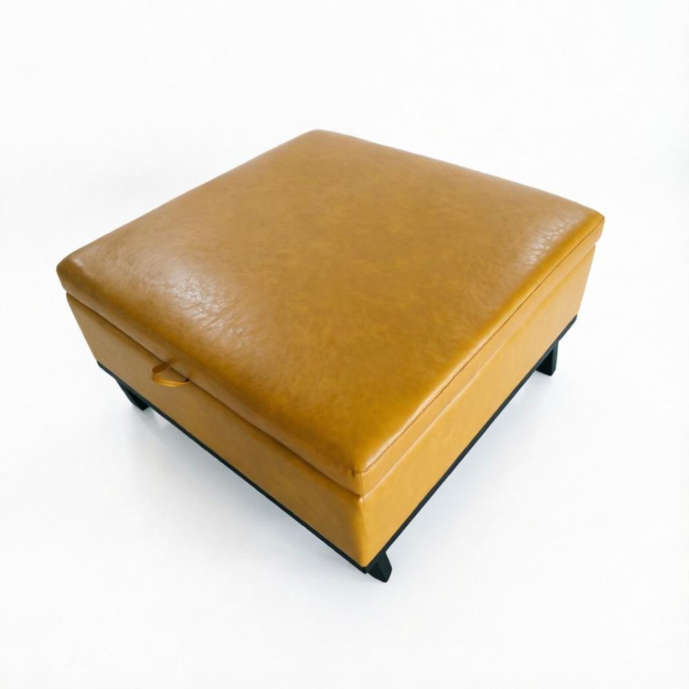 37" Brown And Black Faux Leather Ottoman With Storage