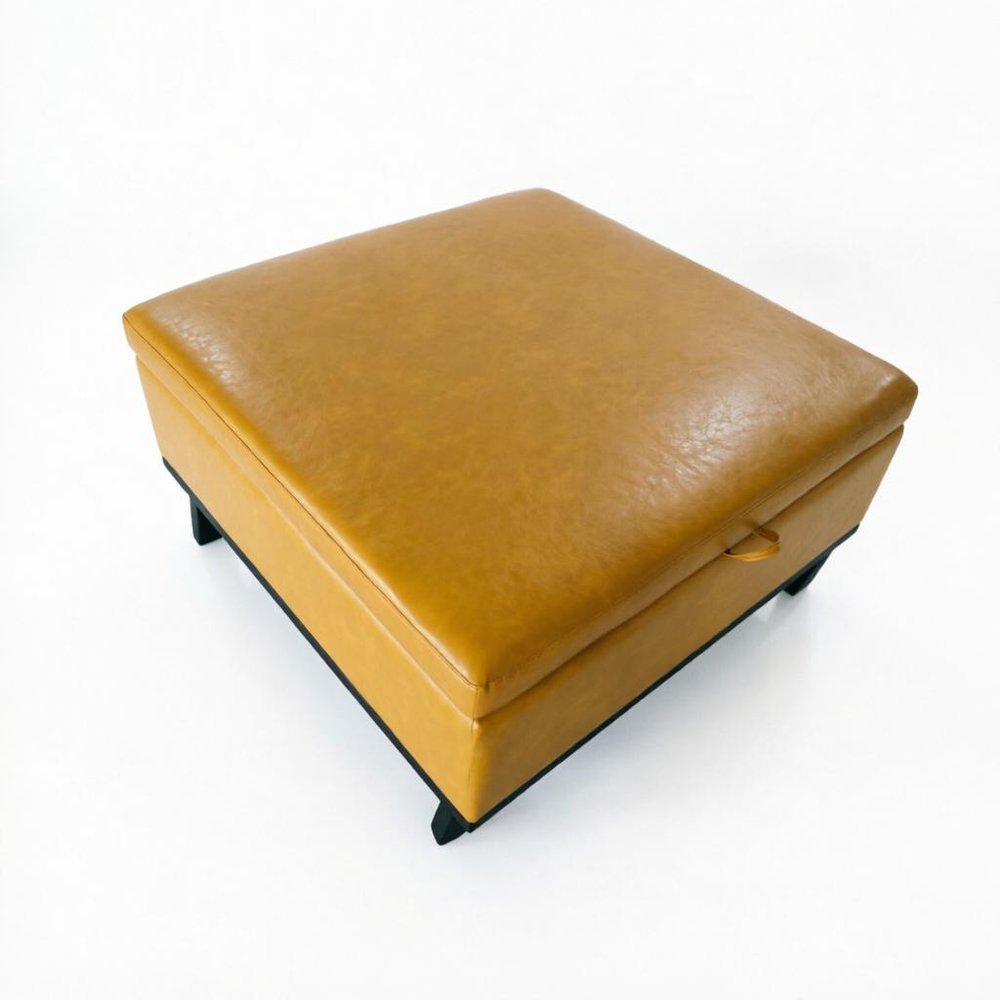 37" Brown And Black Faux Leather Ottoman With Storage