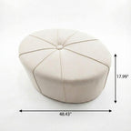 48" Cream and Black Cotton Blend and Linen Blend Tufted Oval Footstool