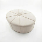 48" Cream and Black Cotton Blend and Linen Blend Tufted Oval Footstool