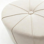 48" Cream and Black Cotton Blend and Linen Blend Tufted Oval Footstool