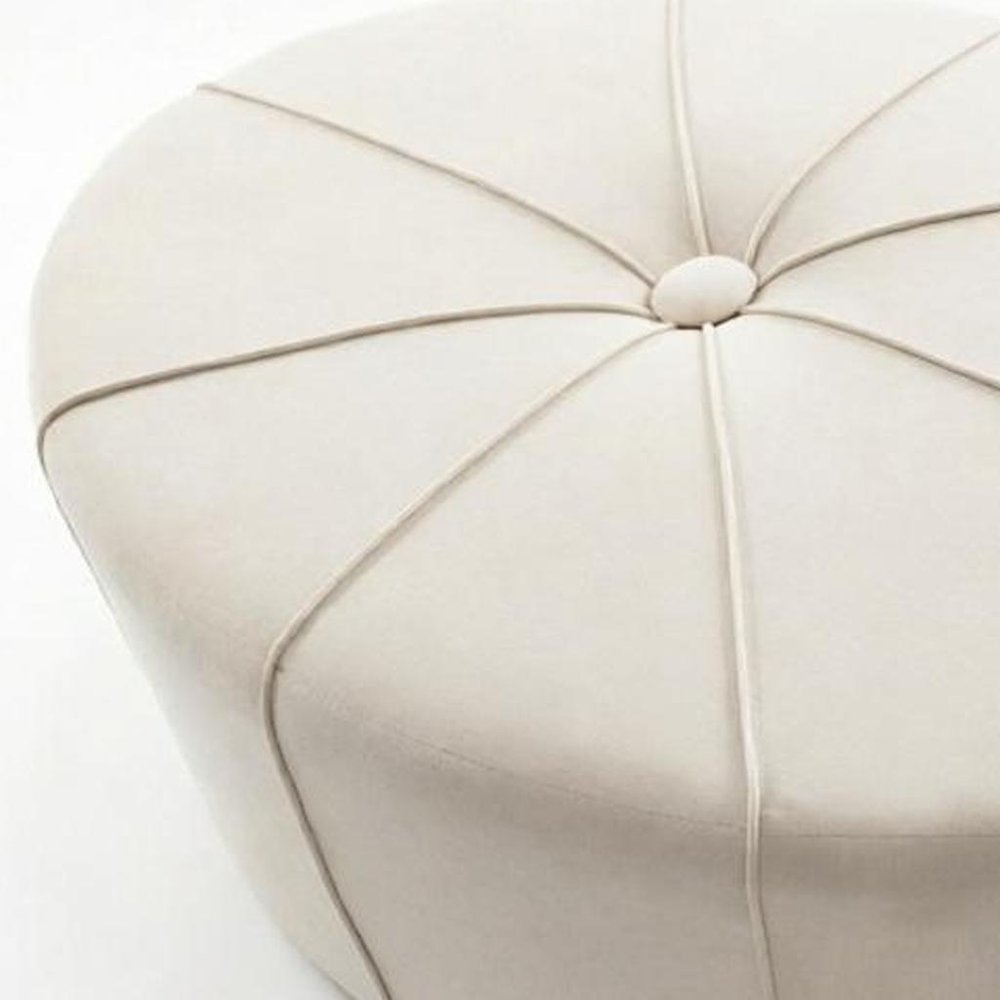 48" Cream and Black Cotton Blend and Linen Blend Tufted Oval Footstool