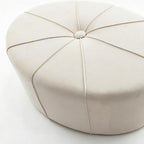 48" Cream and Black Cotton Blend and Linen Blend Tufted Oval Footstool