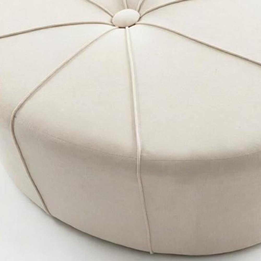 48" Cream and Black Cotton Blend and Linen Blend Tufted Oval Footstool