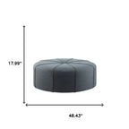 48" Cream and Black Cotton Blend and Linen Blend Tufted Oval Footstool