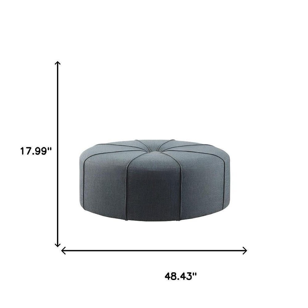 48" Cream and Black Cotton Blend and Linen Blend Tufted Oval Footstool