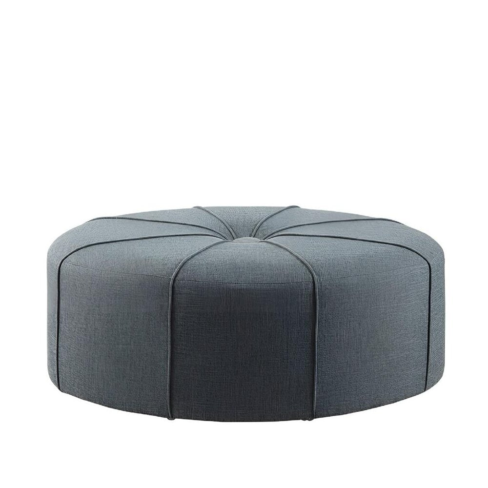 48" Cream and Black Cotton Blend and Linen Blend Tufted Oval Footstool