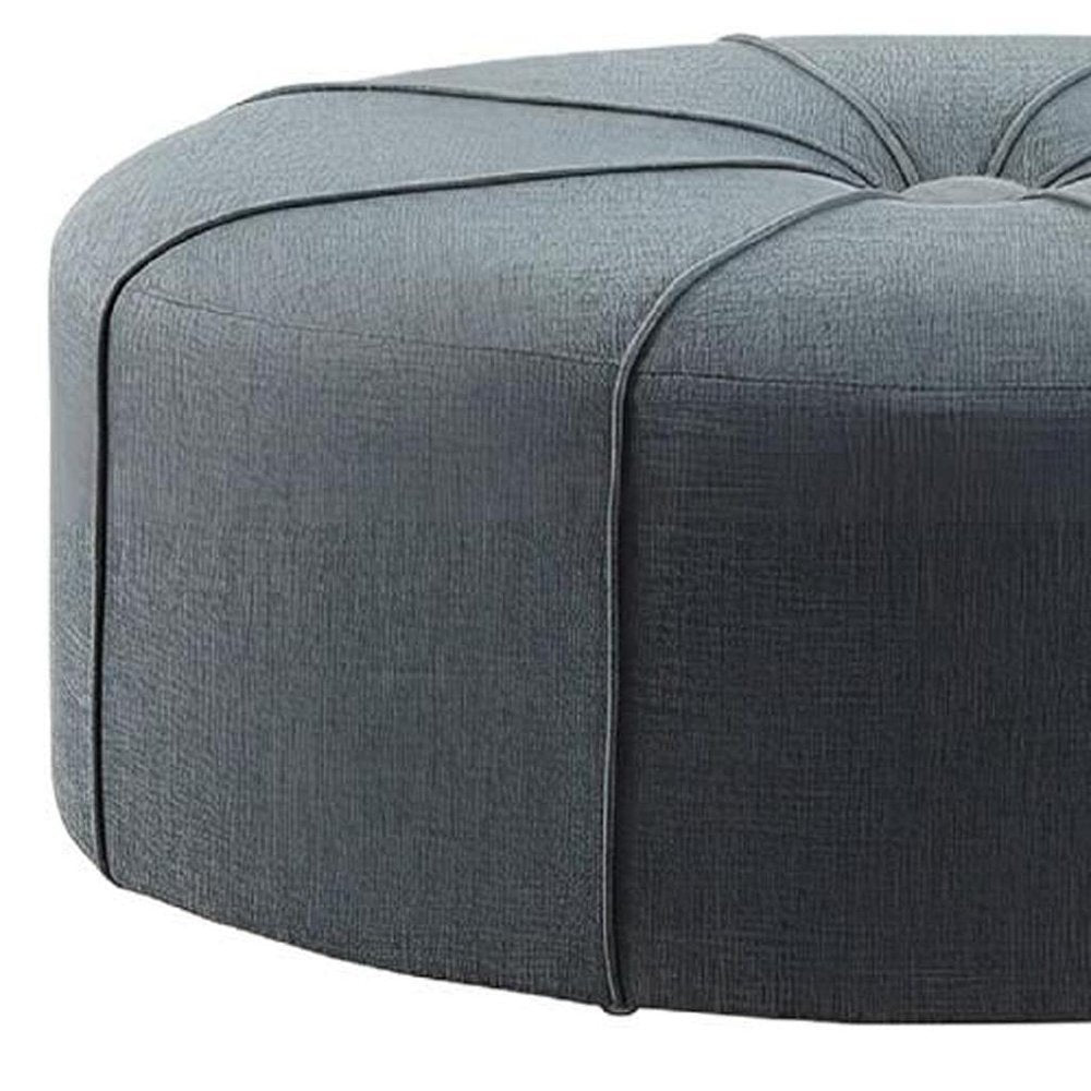 48" Cream and Black Cotton Blend and Linen Blend Tufted Oval Footstool