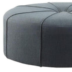 48" Cream and Black Cotton Blend and Linen Blend Tufted Oval Footstool