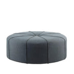 48" Cream and Black Cotton Blend and Linen Blend Tufted Oval Footstool