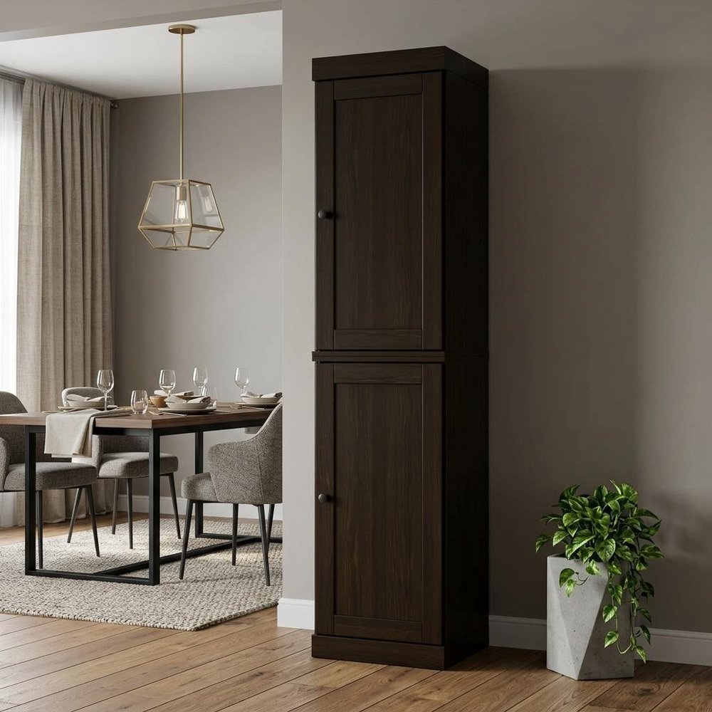 72" Espresso Solid Wood Two Door Pantry Or Storage Closet