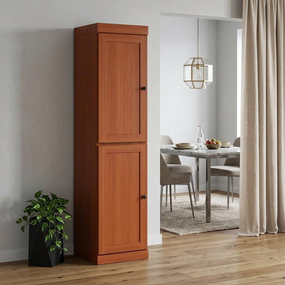 72" Coffee Solid Wood Two Door Pantry Or Storage Closet