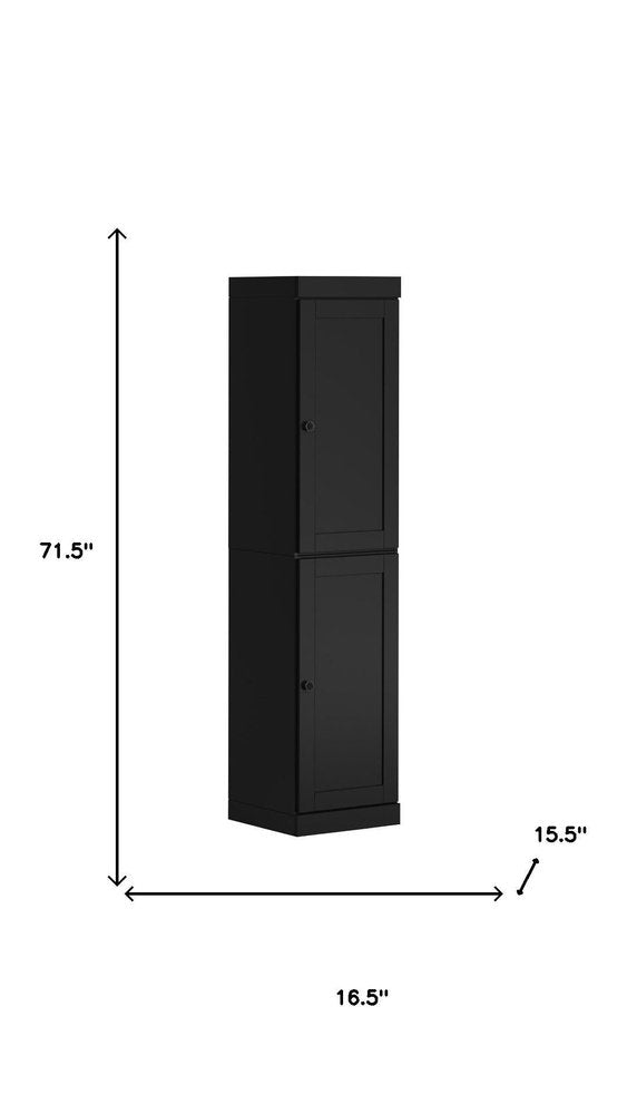 72" Black Solid Wood Two Door Pantry Or Storage Closet